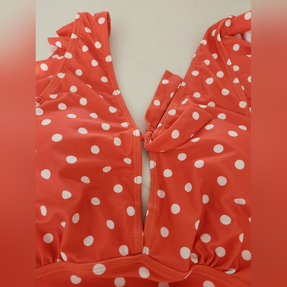 Orange polkadot one piece bathing suit - Picture 3 of 4